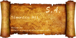 Simonics Ali névjegykártya